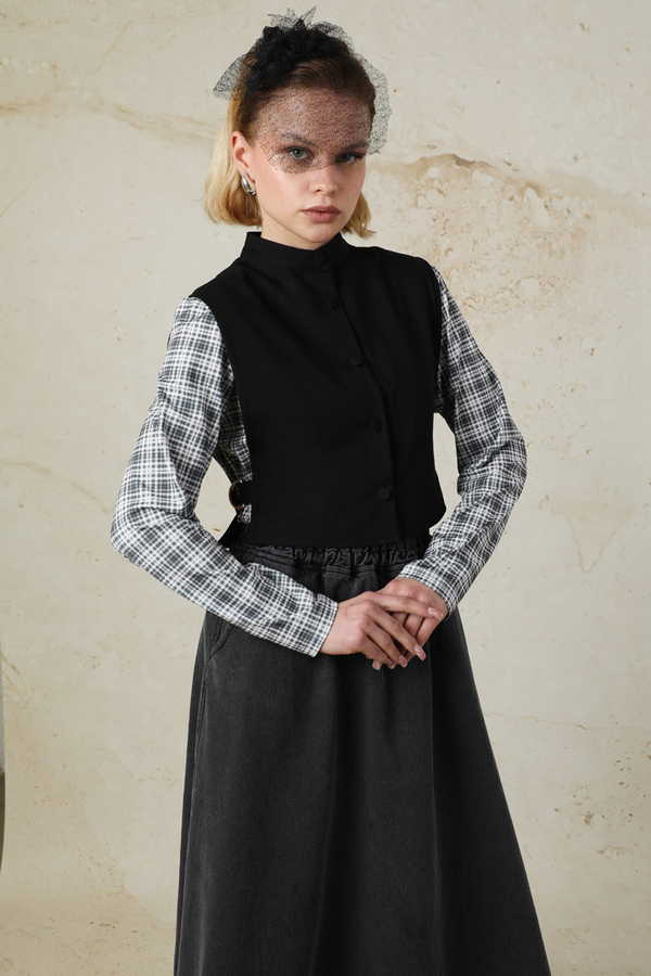 Düğmeli Yelek Siyah - 9