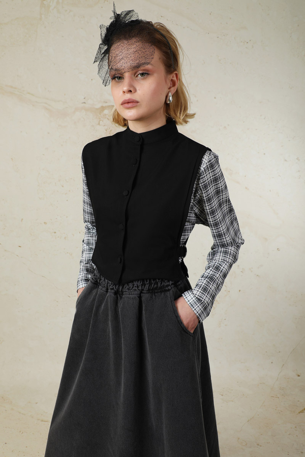 Düğmeli Yelek Siyah - 2