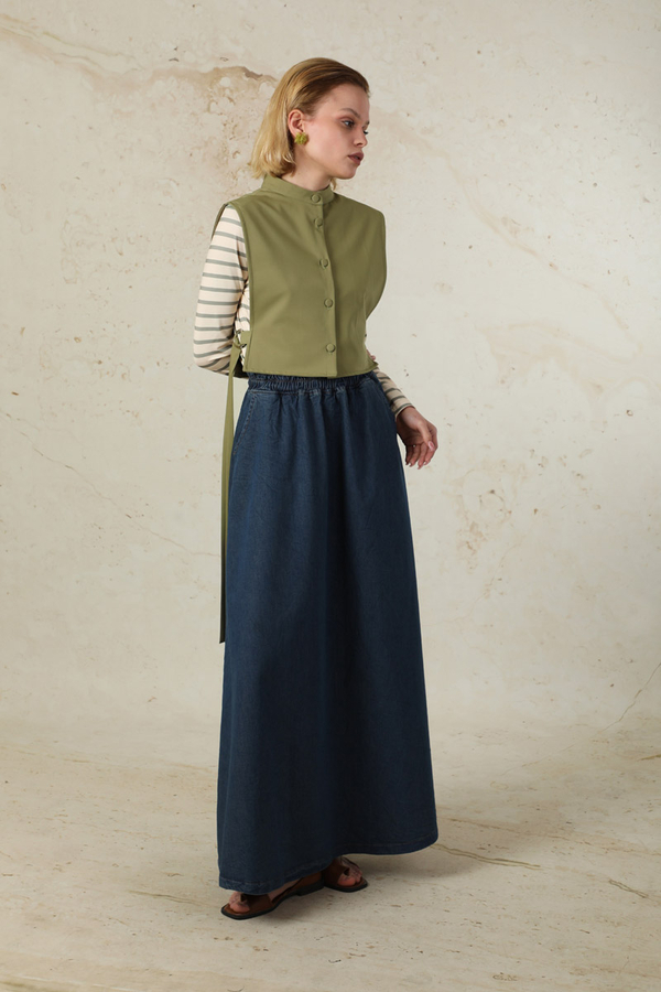 Düğmeli Yelek Yağ Yeşili - 3