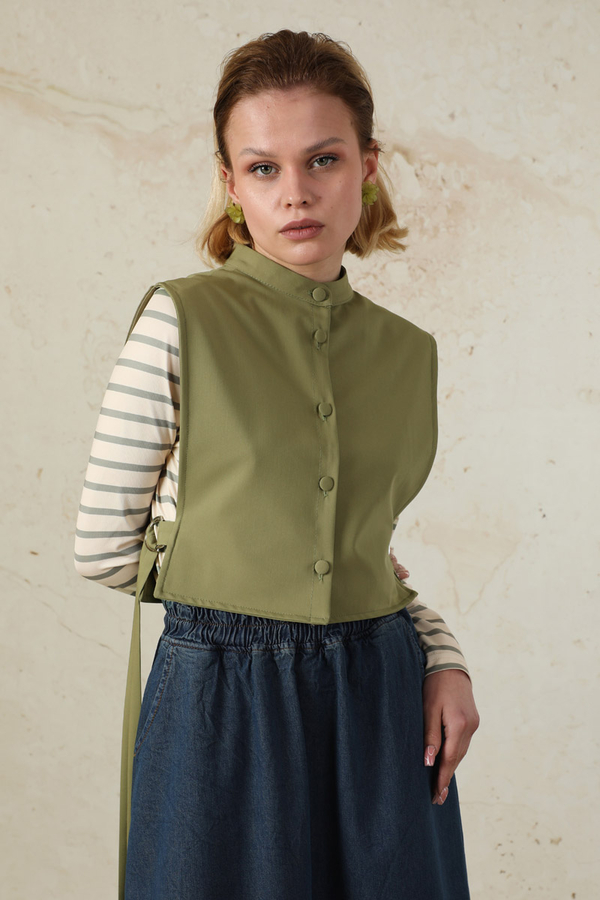 Düğmeli Yelek Yağ Yeşili - 1