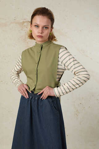 Düğmeli Yelek Yağ Yeşili - 4