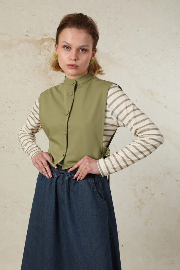 Düğmeli Yelek Yağ Yeşili - 4