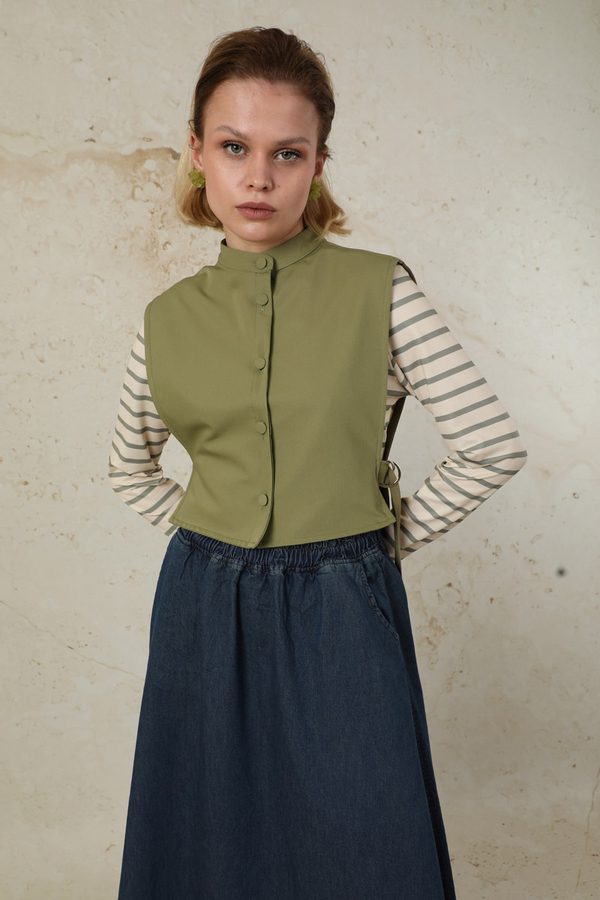 Düğmeli Yelek Yağ Yeşili - 5