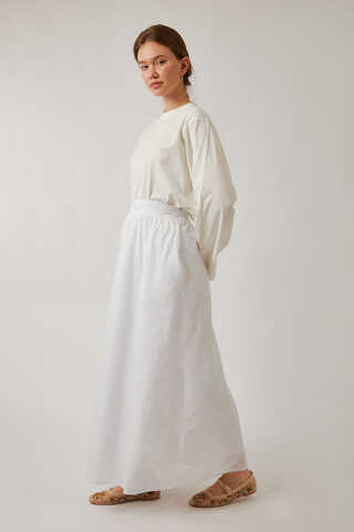 Duru Büzgülü Etek Beyaz - 8