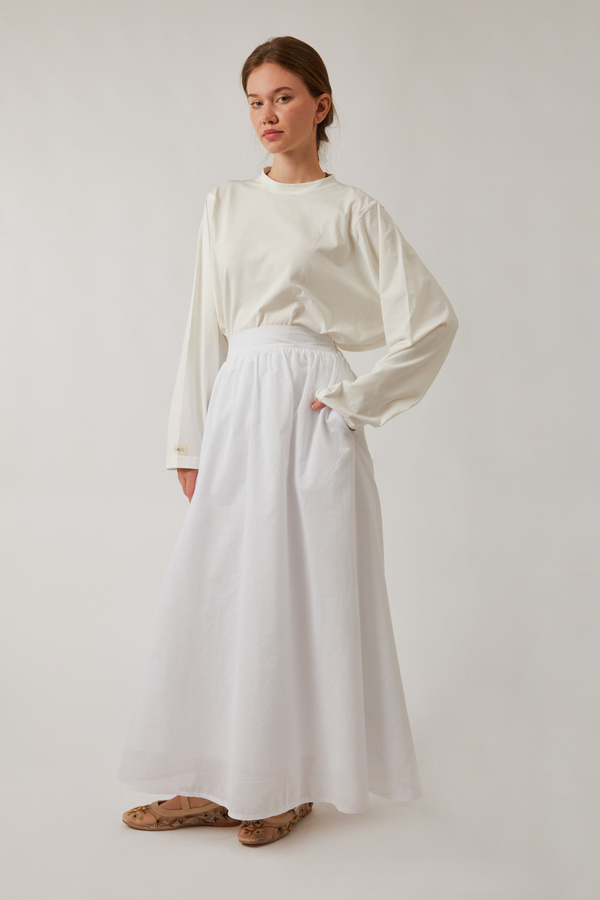 Duru Büzgülü Etek Beyaz - 6