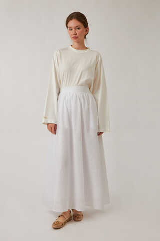 Duru Büzgülü Etek Beyaz - 4