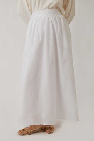 Duru Büzgülü Etek Beyaz - 10