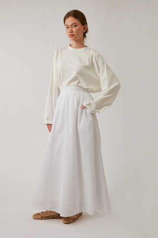 Duru Büzgülü Etek Beyaz - 6