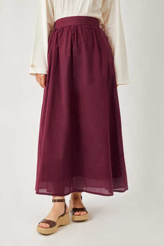 Duru Büzgülü Etek Bordo - 5