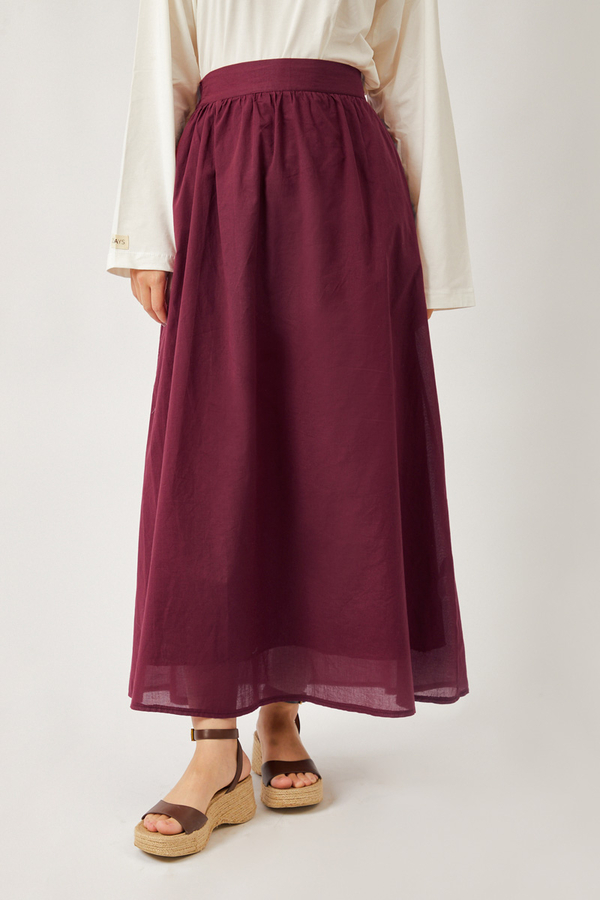 Duru Büzgülü Etek Bordo - 5