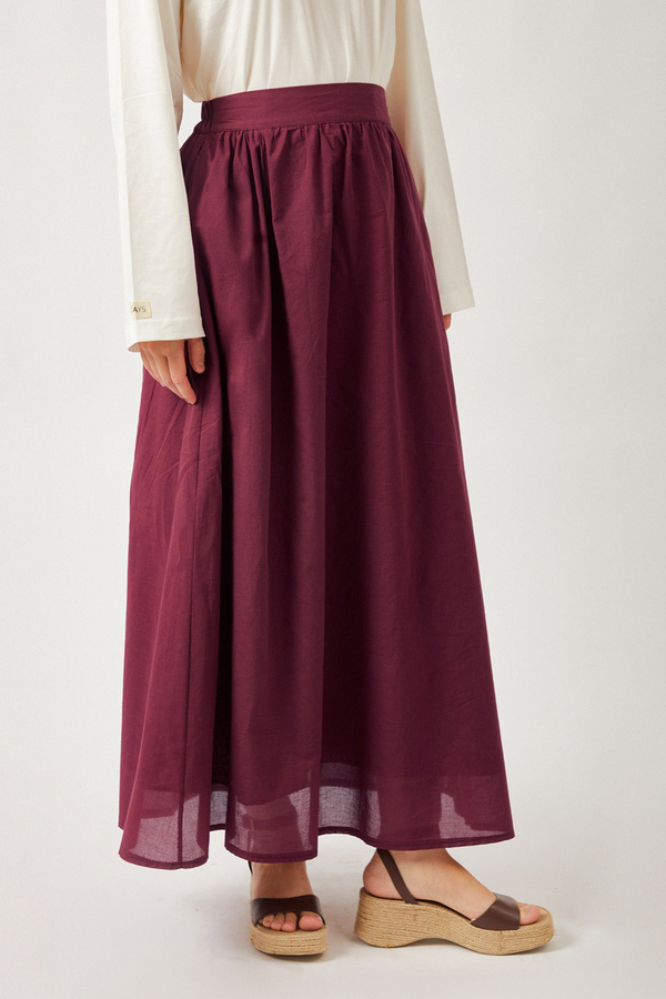 Duru Büzgülü Etek Bordo - 8