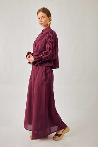 Duru Büzgülü Etek Bordo - 6