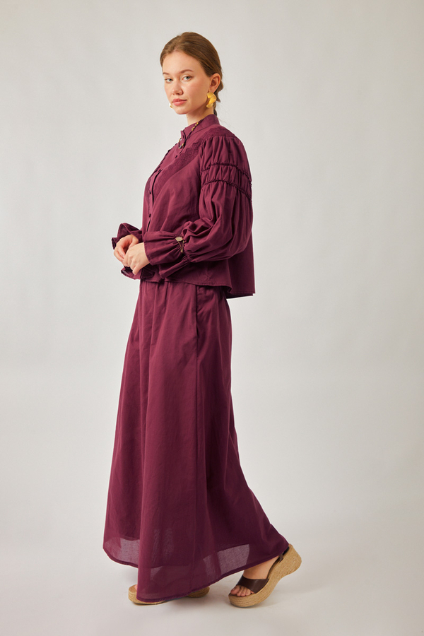 Duru Büzgülü Etek Bordo - 6