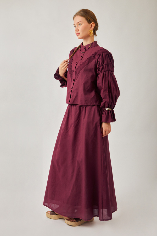 Duru Büzgülü Etek Bordo - 4