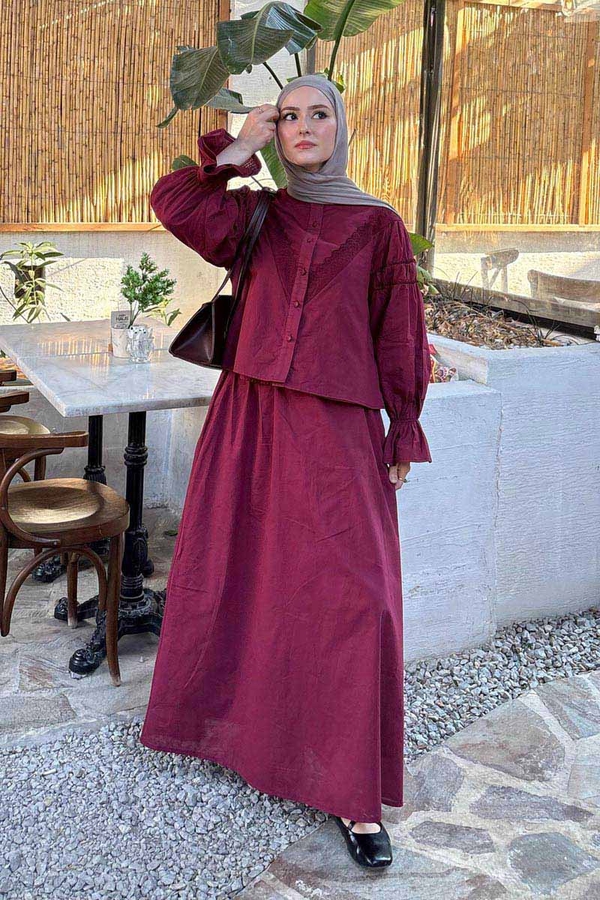Duru Büzgülü Etek Bordo 