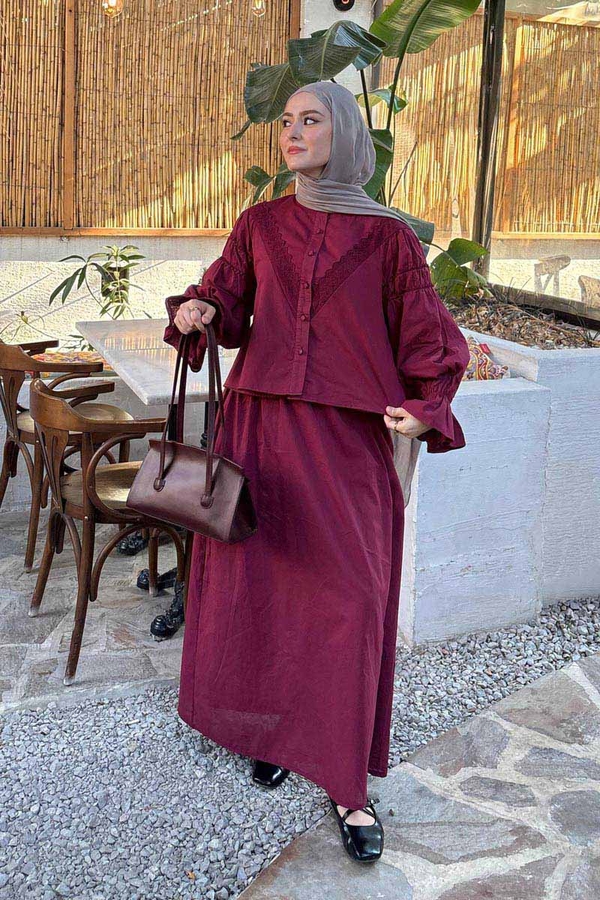 Duru Büzgülü Etek Bordo (1)