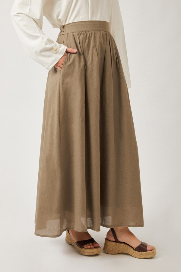 Duru Büzgülü Etek Vizon - 11