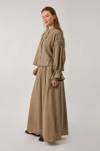 Duru Büzgülü Etek Vizon - 7