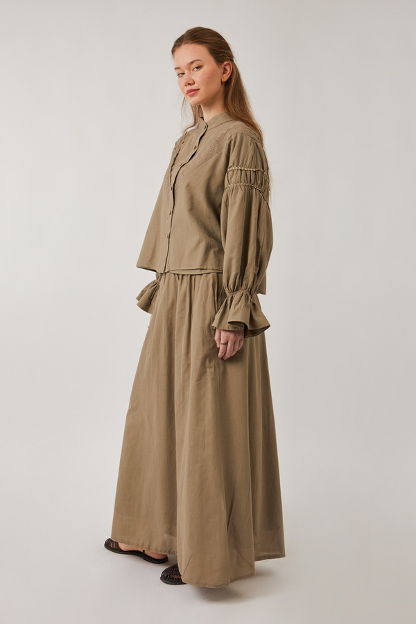 Duru Büzgülü Etek Vizon - 7