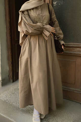 Duru Büzgülü Etek Vizon - 1