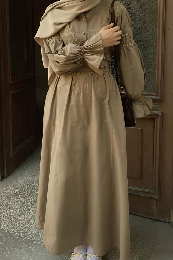 Duru Büzgülü Etek Vizon - 3