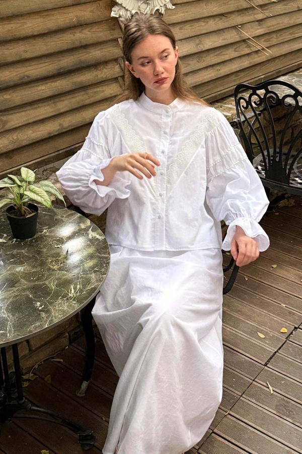 Duru Dantelli Gömlek Beyaz - 3