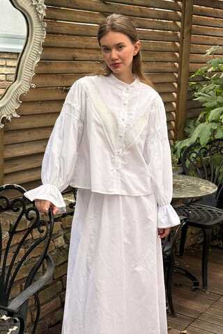 Duru Dantelli Gömlek Beyaz - 5