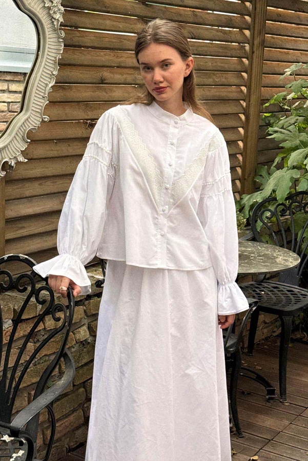 Duru Dantelli Gömlek Beyaz - 5