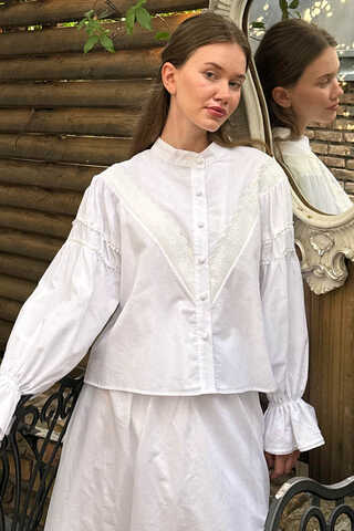 Duru Dantelli Gömlek Beyaz - 2