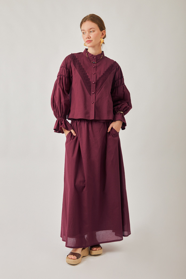 Duru Dantelli Gömlek Bordo - 7