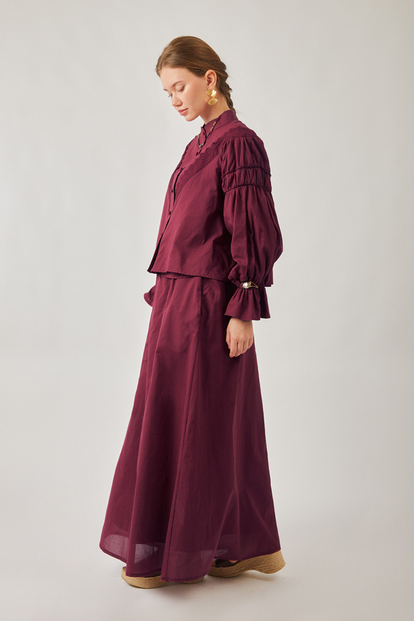 Duru Dantelli Gömlek Bordo - 10