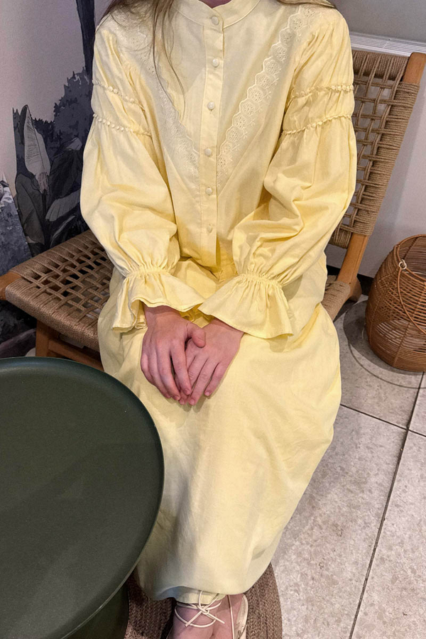 Duru Dantelli Gömlek Tereyağı Sarısı - 12