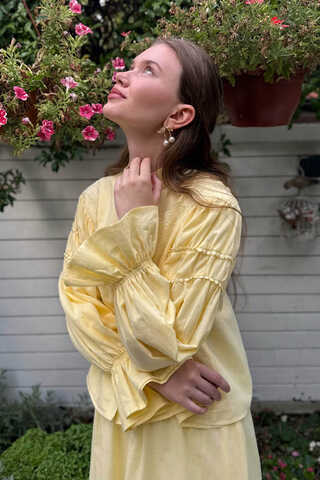 Duru Dantelli Gömlek Tereyağı Sarısı - 9