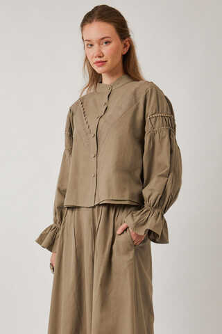 Duru Dantelli Gömlek Vizon - 7