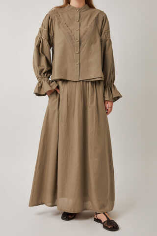 Duru Dantelli Gömlek Vizon - 11