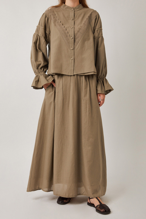 Duru Dantelli Gömlek Vizon - 11