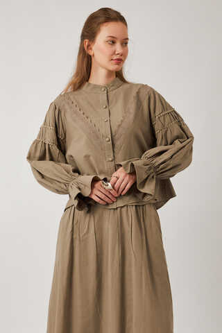 Duru Dantelli Gömlek Vizon - 12