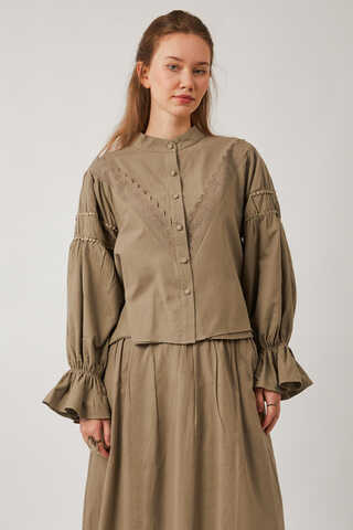 Duru Dantelli Gömlek Vizon - 5