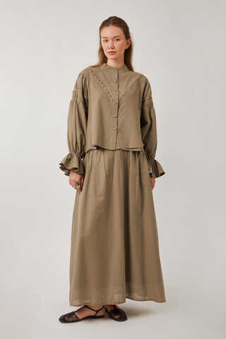 Duru Dantelli Gömlek Vizon - 4