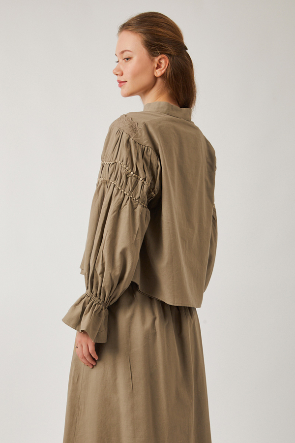 Duru Dantelli Gömlek Vizon - 14