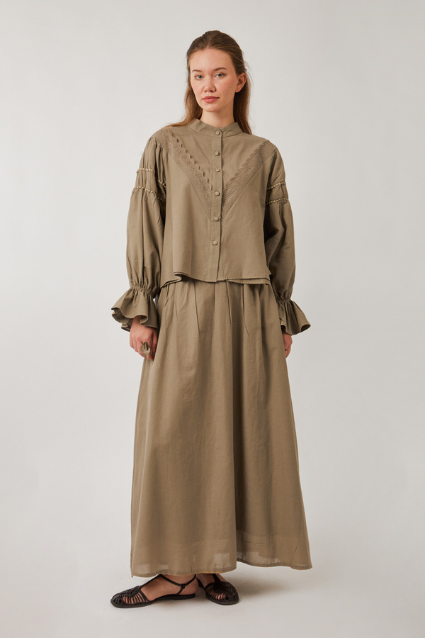 Duru Dantelli Gömlek Vizon - 4