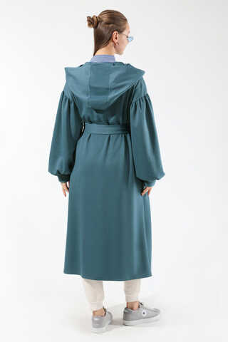 Düşük Balon Kol Kapüşonlu Tunik İndigo - 6