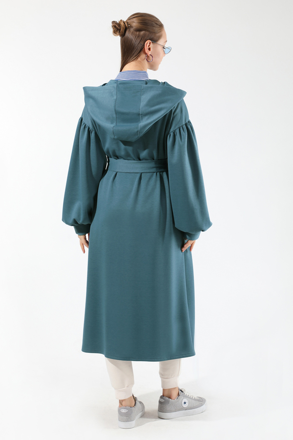 Düşük Balon Kol Kapüşonlu Tunik İndigo - 6