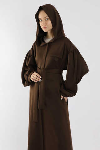 Düşük Balon Kol Kapüşonlu Tunik Kahve - 2