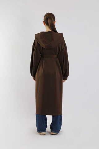 Düşük Balon Kol Kapüşonlu Tunik Kahve - 6