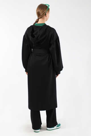 Düşük Balon Kol Kapüşonlu Tunik Siyah - 6