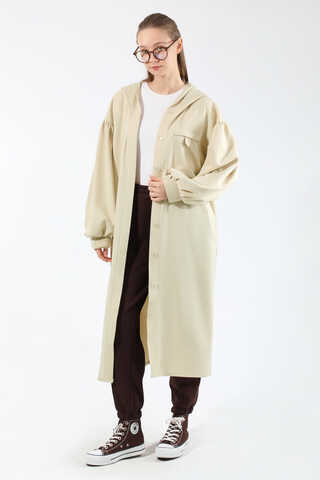 Düşük Balon Kol Kapüşonlu Tunik Taş - 3