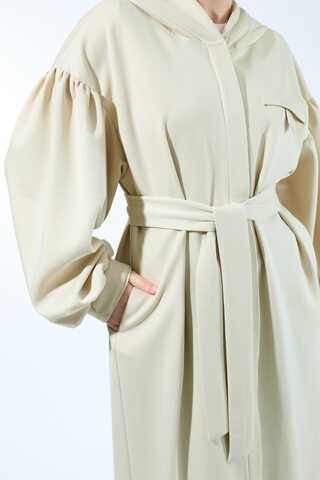 Düşük Balon Kol Kapüşonlu Tunik Taş - 4