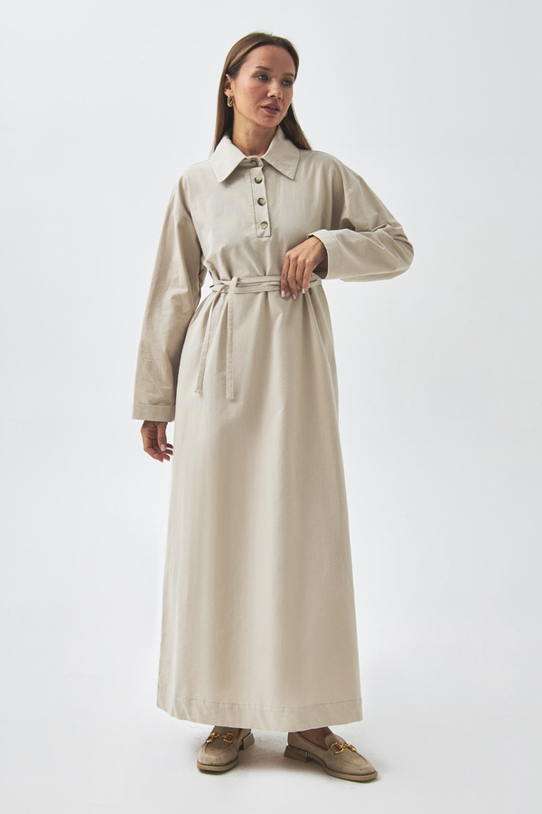 Düşük Kol Düğmeli Elbise Taş - 6