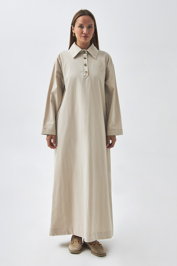 Düşük Kol Düğmeli Elbise Taş - 9